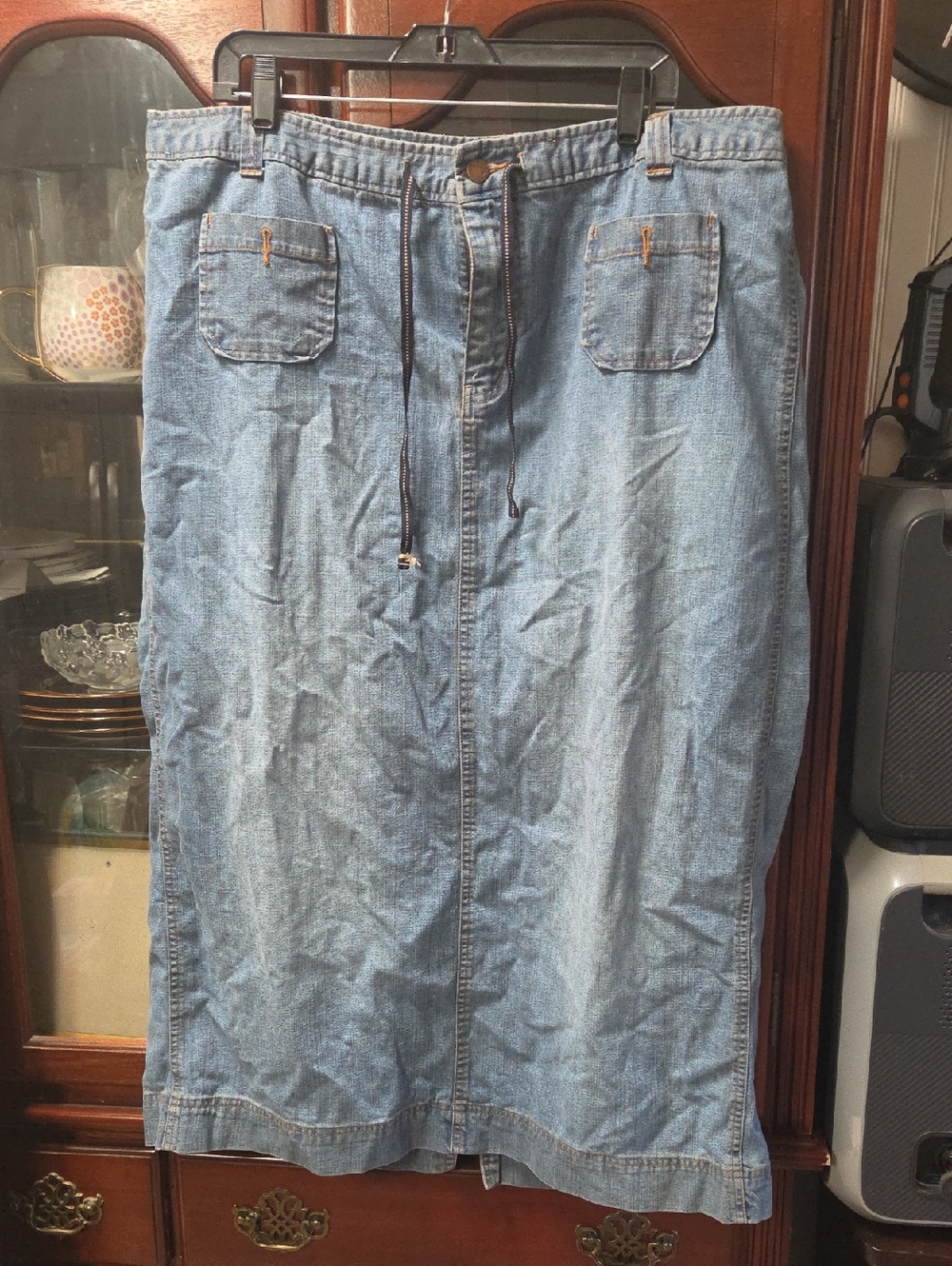 Venezia Light Blue Denim Drawstring Maxi Skirt Vintage